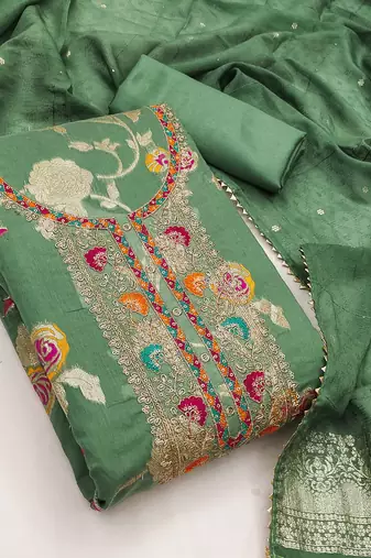 sea green embroidered modal dress material