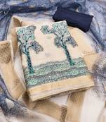 Women's beige weaving handwork jacquard dress material