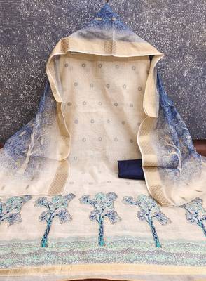  beige weaving handwork jacquard dress material 2