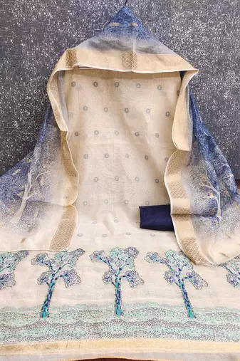  beige weaving handwork jacquard dress material