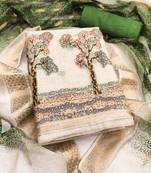 Women's beige weaving handwork jacquard dress material