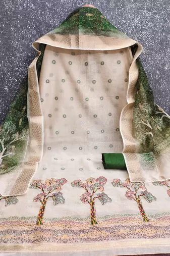  beige weaving handwork jacquard dress material