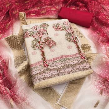  beige weaving handwork jacquard dress material 1