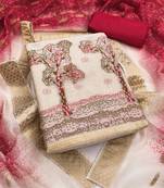 Women's beige weaving handwork jacquard dress material