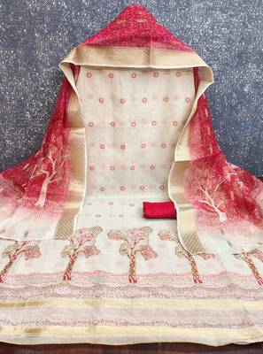  beige weaving handwork jacquard dress material 2