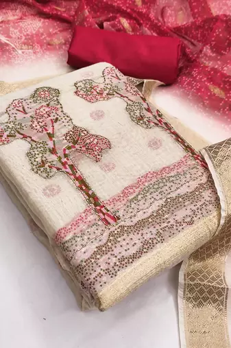 beige weaving handwork jacquard dress material