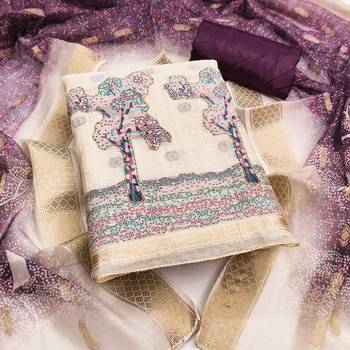  beige weaving handwork jacquard dress material 1