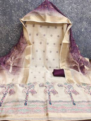  beige weaving handwork jacquard dress material 2