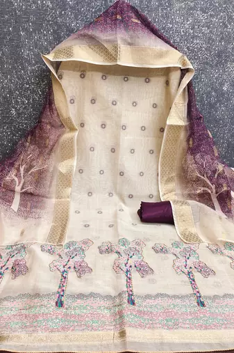  beige weaving handwork jacquard dress material
