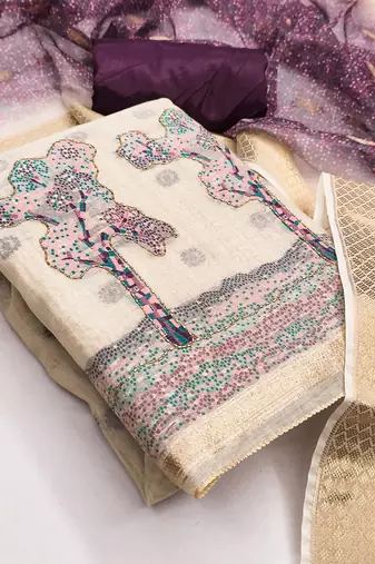  beige weaving handwork jacquard dress material