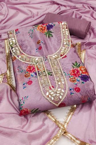 Women's levender digital print chinnon dress material