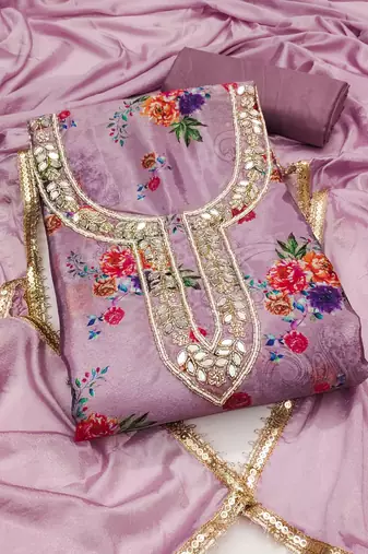 Women's levender digital print chinnon dress material