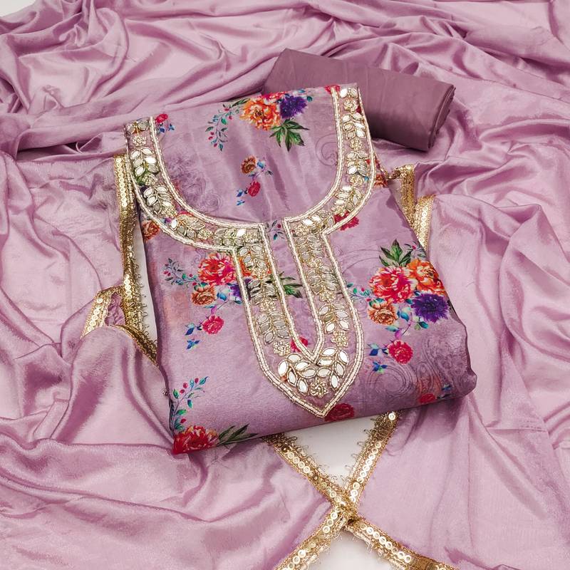 Women's levender digital print chinnon dress material