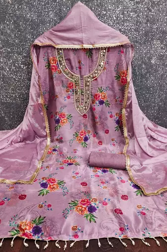  levender digital print chinnon dress material