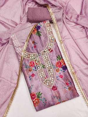 levender digital print chinnon dress material 3