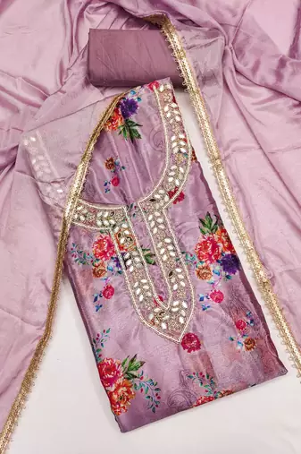  levender digital print chinnon dress material