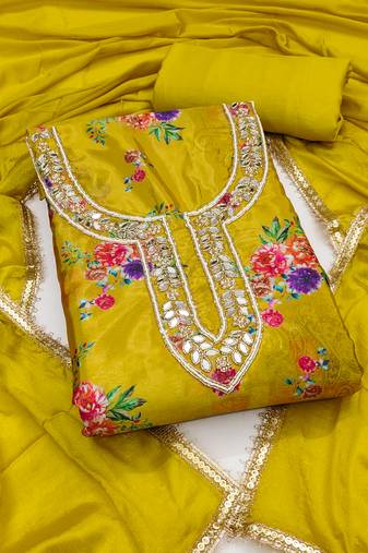 Women's light green digital print chinnon dress material