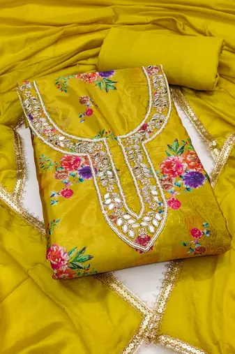 Women's light green digital print chinnon dress material