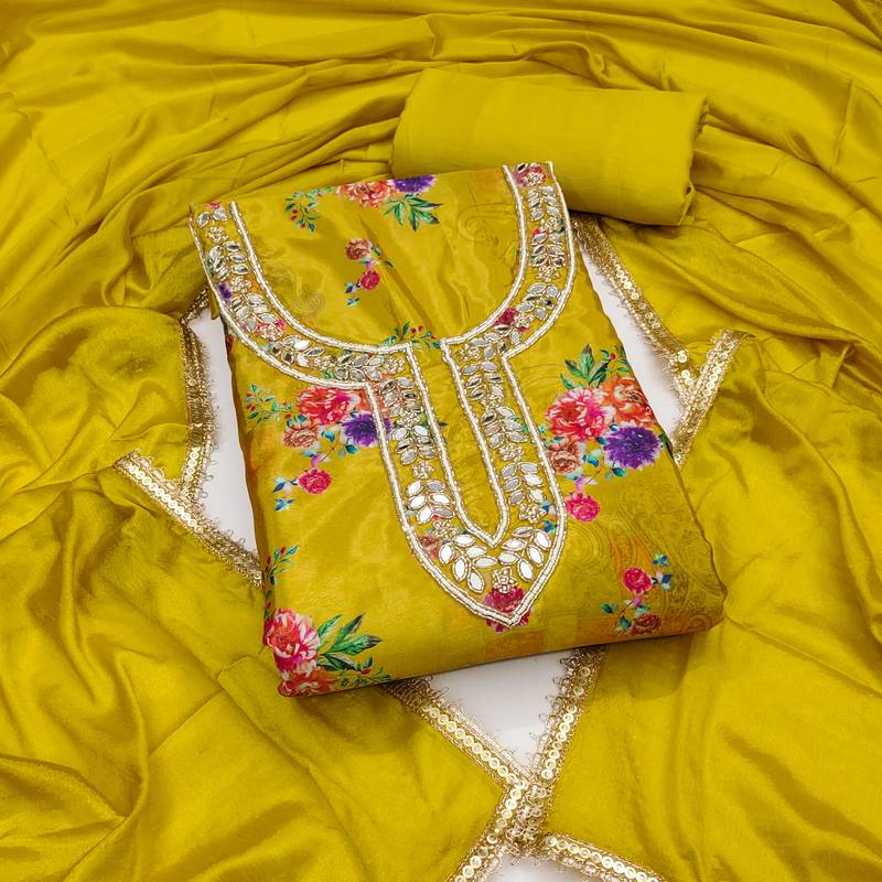 Women's light green digital print chinnon dress material