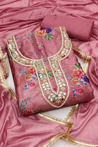 Women's purple digital print chinnon dress material