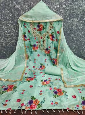  sea green digital print chinnon dress material 2