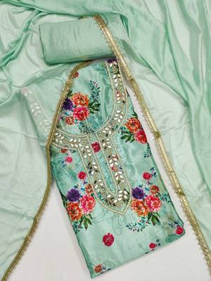  sea green digital print chinnon dress material 3