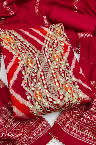 Women's red digital print cotton dress material