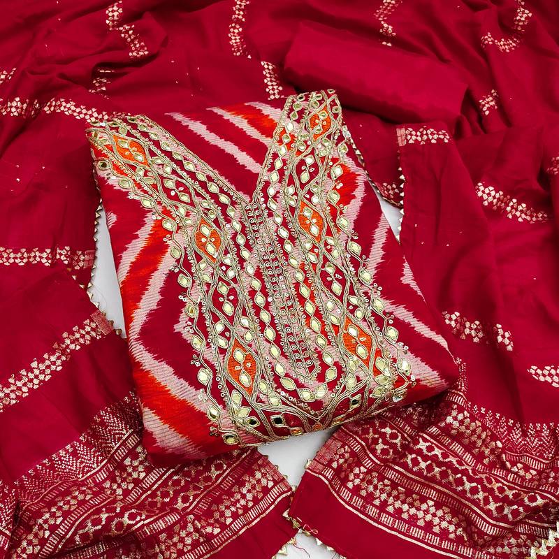 Women's red digital print cotton dress material