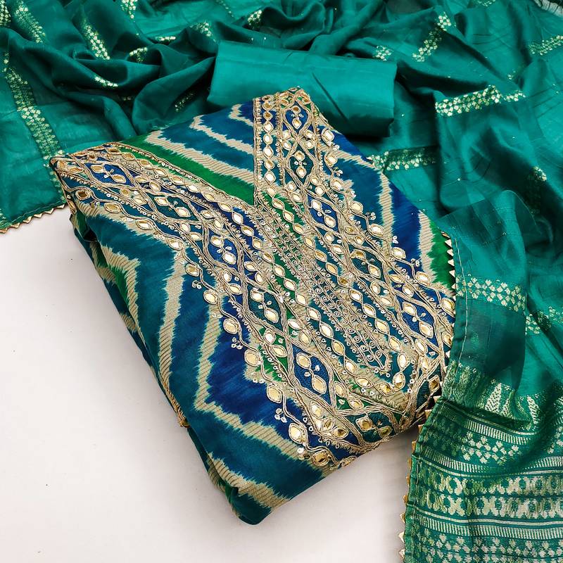 Women's sea green digital print cotton dress material