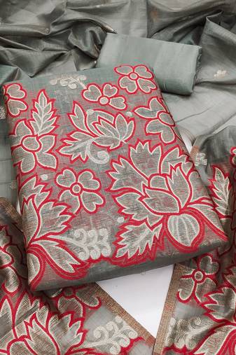 Women's grey weaving emblishment dress material