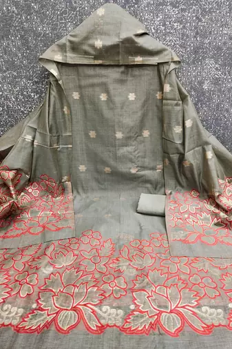  grey weaving emblishment dress material