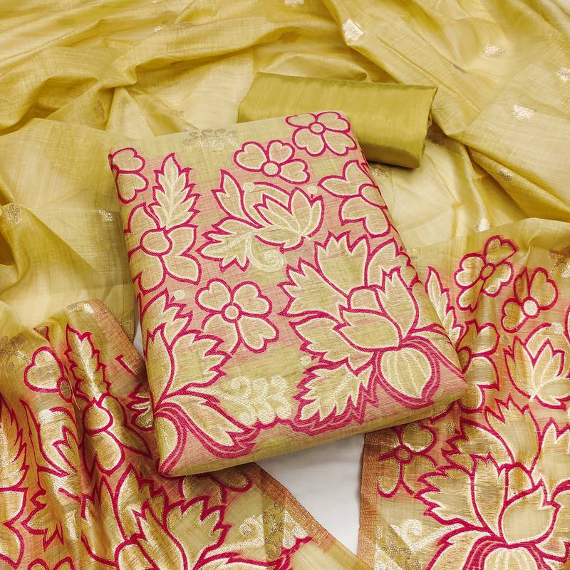 Women's light green weaving jacquard dress material