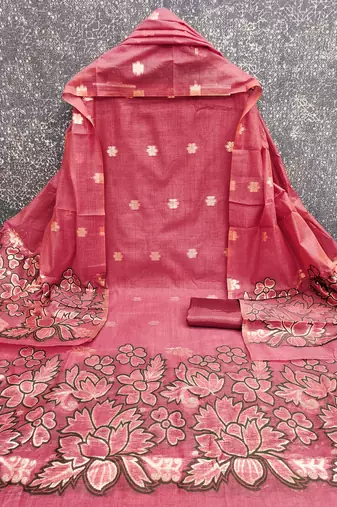  pink weaving cotton jacquard dress material