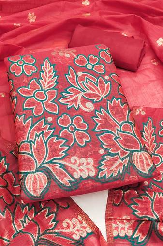 Women's light red weaving jacquard dress material