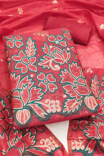 Women's light red weaving jacquard dress material