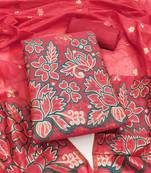 Women's light red weaving jacquard dress material