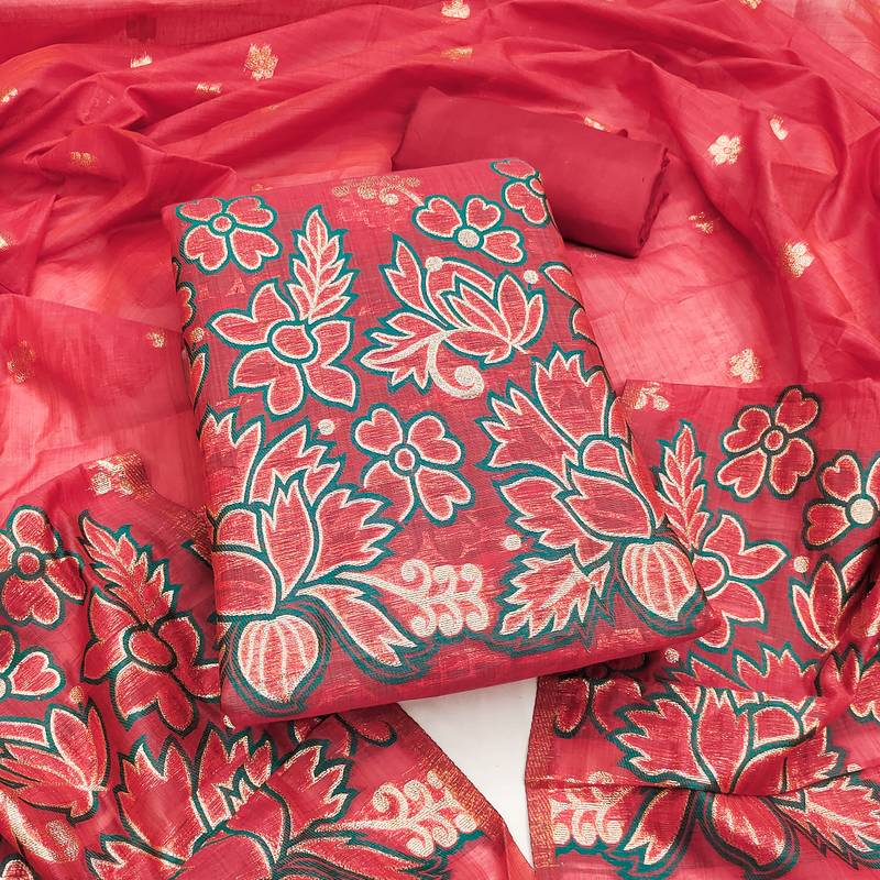 Women's light red weaving jacquard dress material