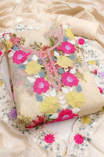 Women's embroidery digital print silk dress material