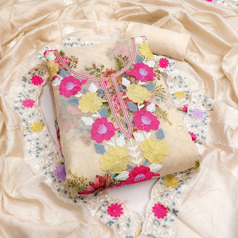 Women's embroidery digital print silk dress material