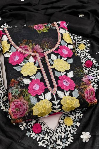 Women's embroidery digital print silk dress material