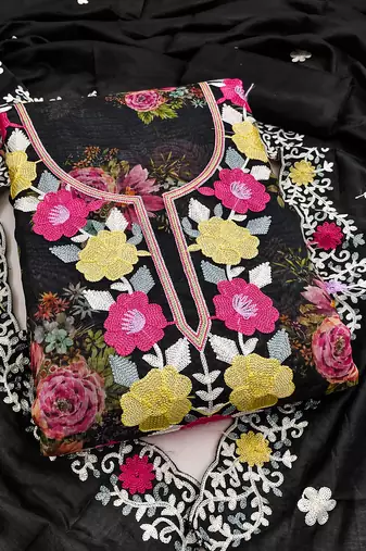 Women's embroidery digital print silk dress material