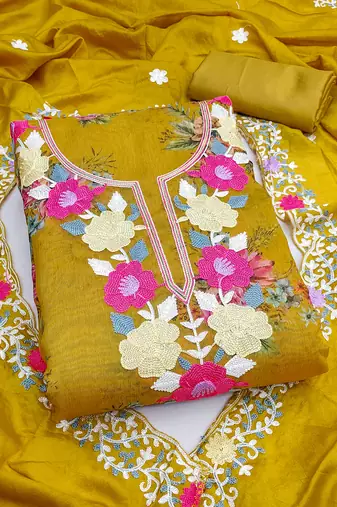 Women's embroidery digital print silk dress material