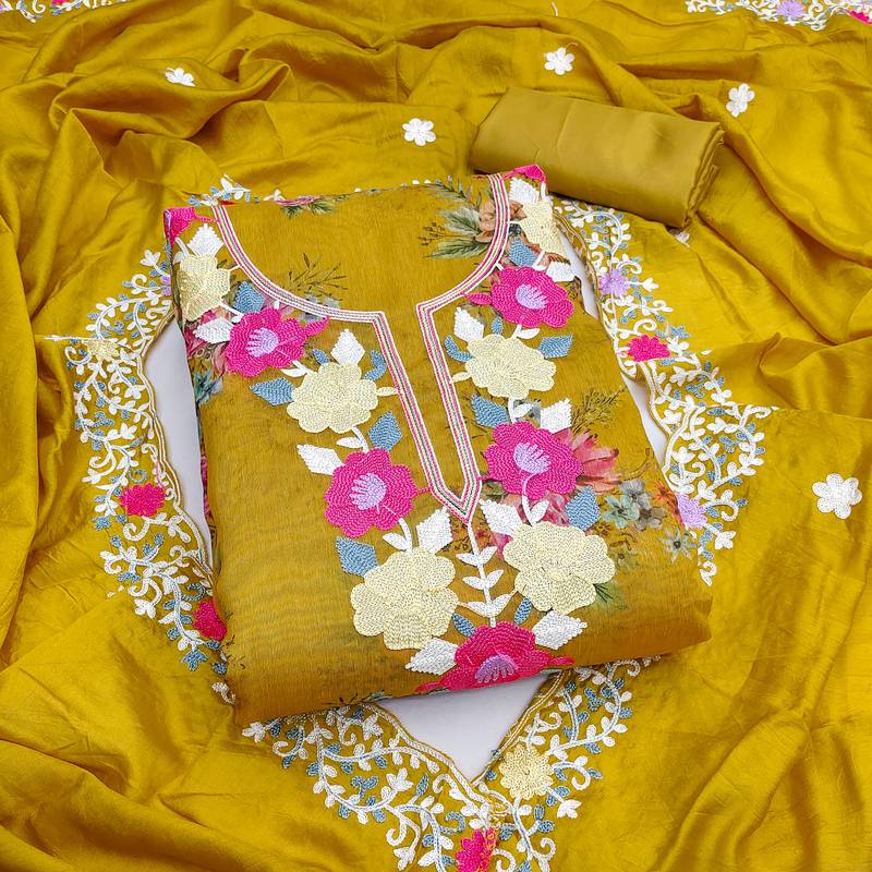 Women's embroidery digital print silk dress material