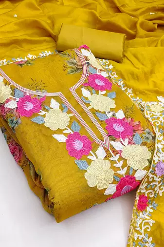  embroidery digital print silk dress material