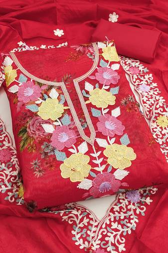 Women's embroidery digital print silk dress material