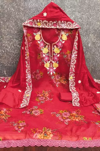  embroidery digital print silk dress material