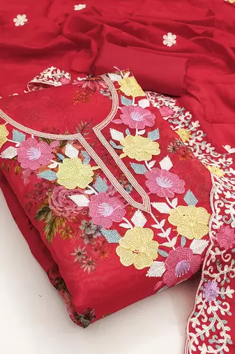  embroidery digital print silk dress material