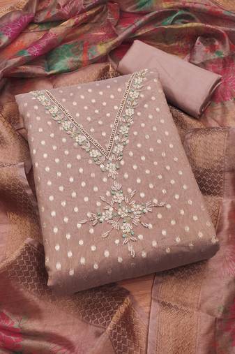 Women's embroidery neck weaving silk dress material