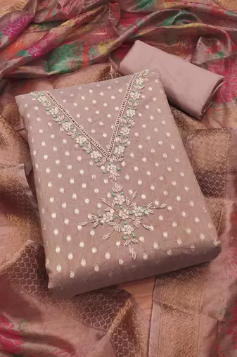 Women's embroidery neck weaving silk dress material