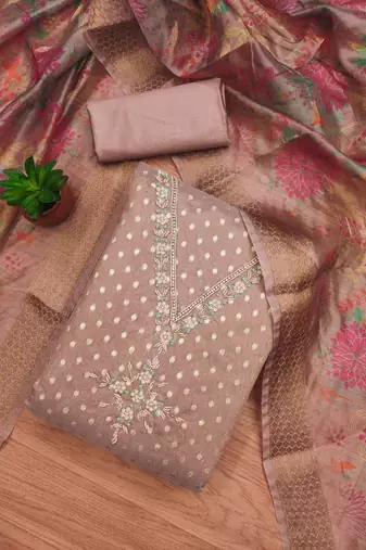  embroidery neck weaving silk dress material